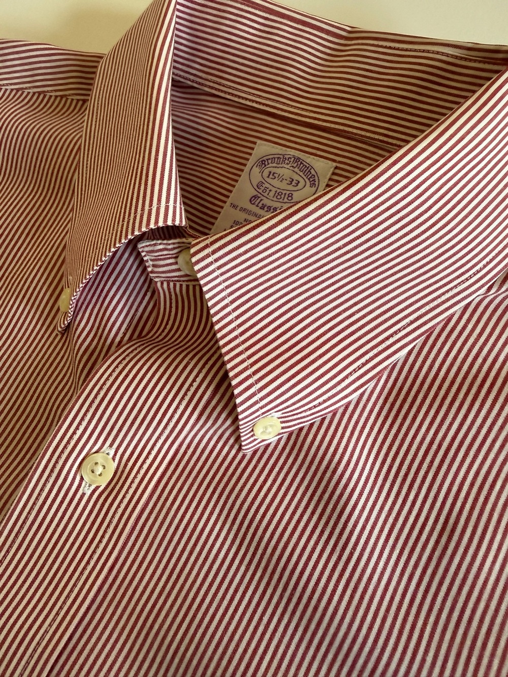 Brooks Brothers Original Polo Shirt Supima Cotton Red Stripe 15.5 33